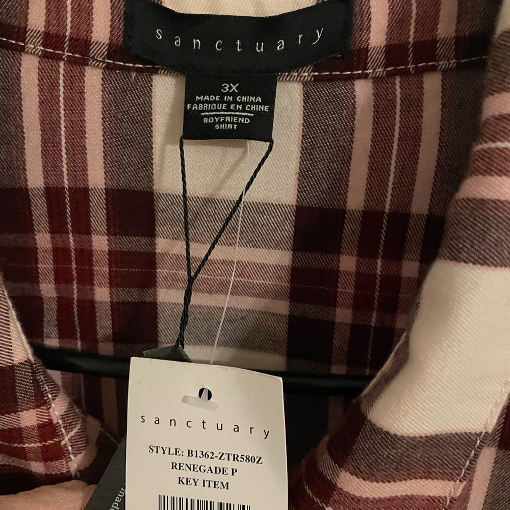 NWT Sanctuary Boyfriend For Life button down flannel shirt 3X - Picture 2 of 8